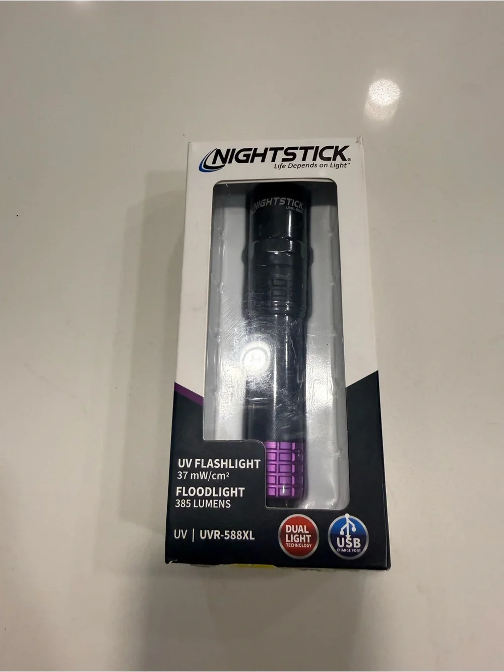 Black UV & Floodlight USB Rechargeable Flashlight